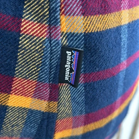 Patagonia Fjord worn wear organic cotton navy mustard burgundy flannel shirt - Picture 9 of 16